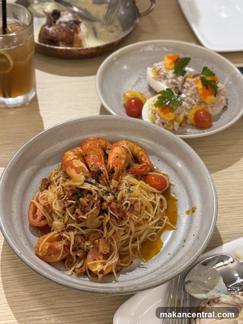 Shrimp Pasta and Deviled Eggs