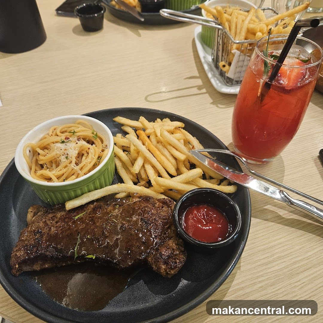 Steak Dinner with Fries and Drink