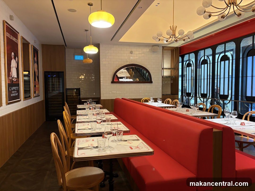 Restaurant Interior with Red Booth Seating