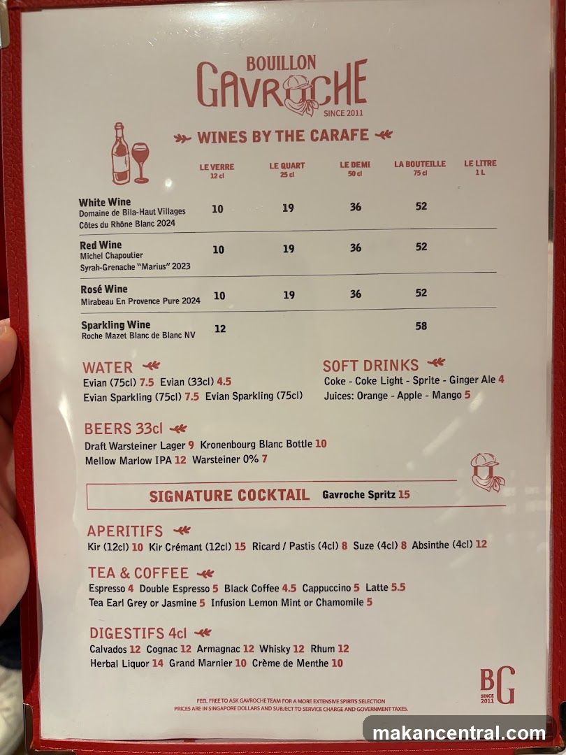 Bouillon Gavroche Menu