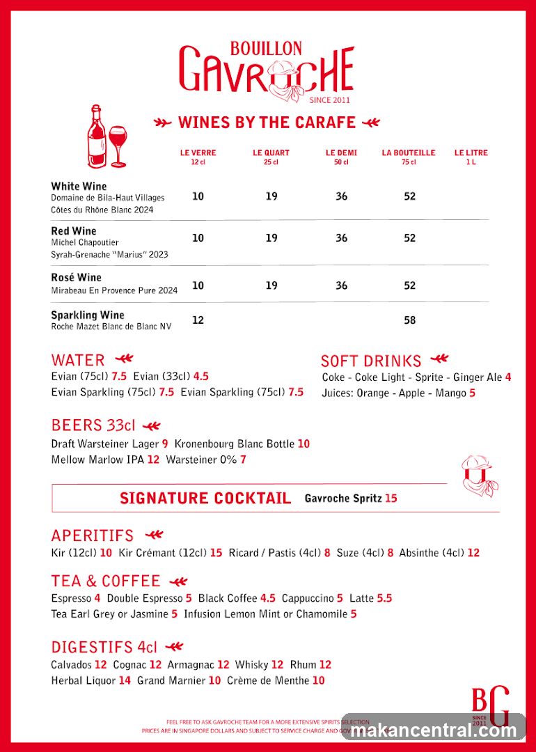 Bouillon Gavroche Menu