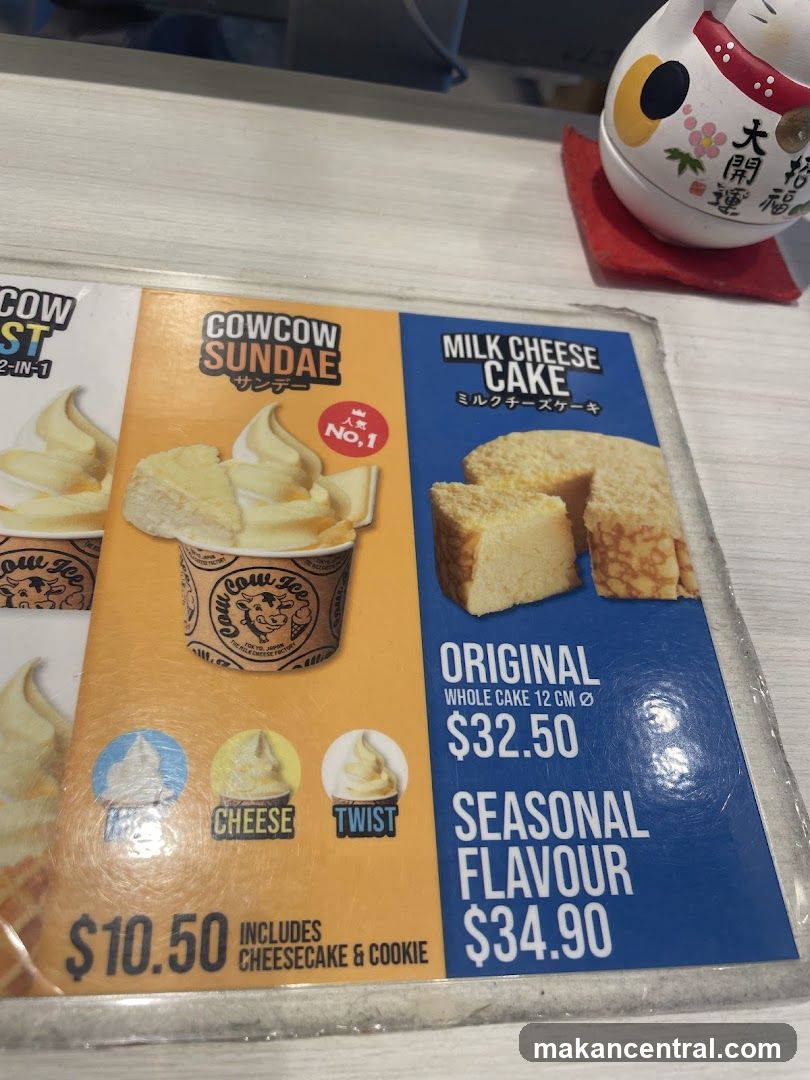 Cowcow Sundae and Milk Cheese Cake Menu