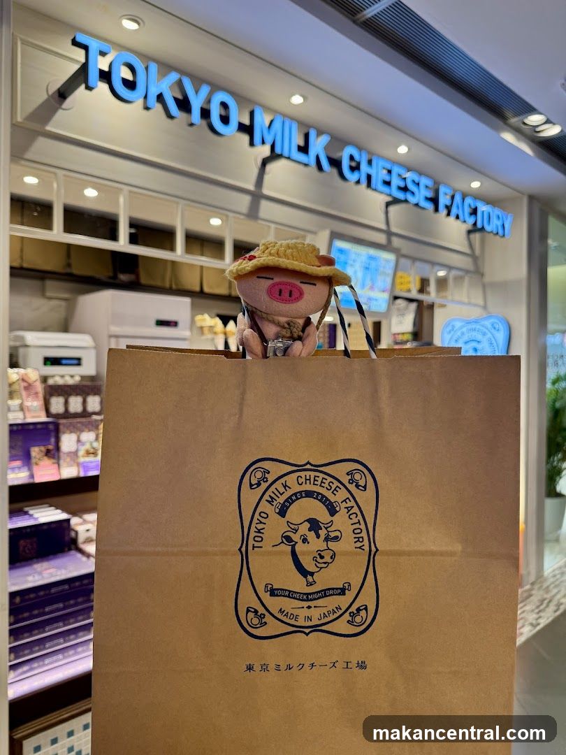Plush toy in front of Tokyo Milk Cheese Factory store