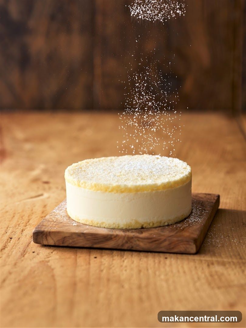 Cake being dusted with powdered sugar
