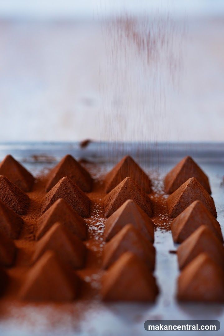 Chocolate Truffles Being Dusted with Cocoa Powder