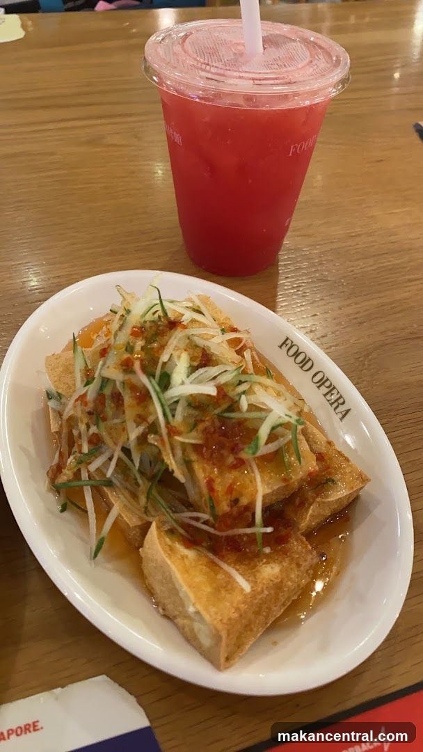Fried Tofu with Toppings and Drink