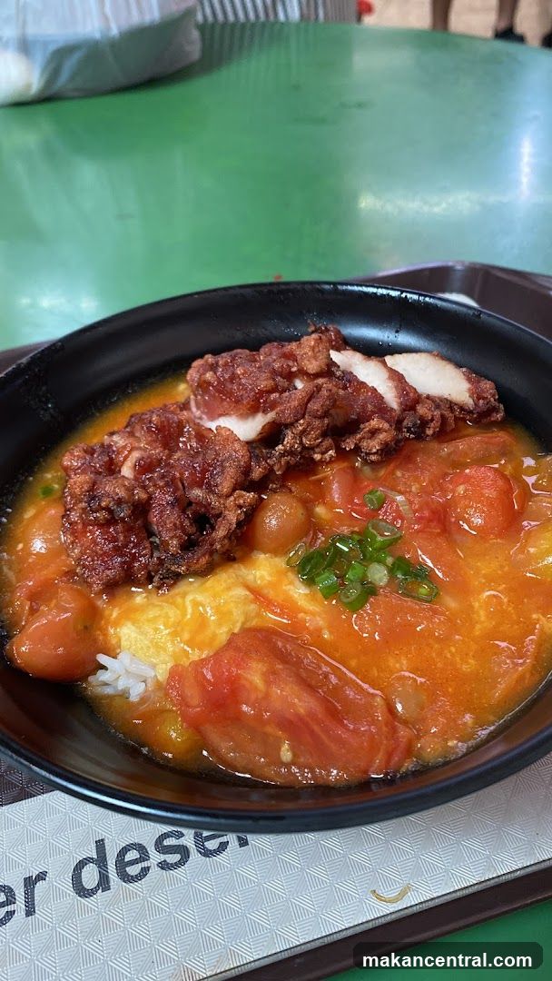 Tomato Egg Rice with Fried Chicken