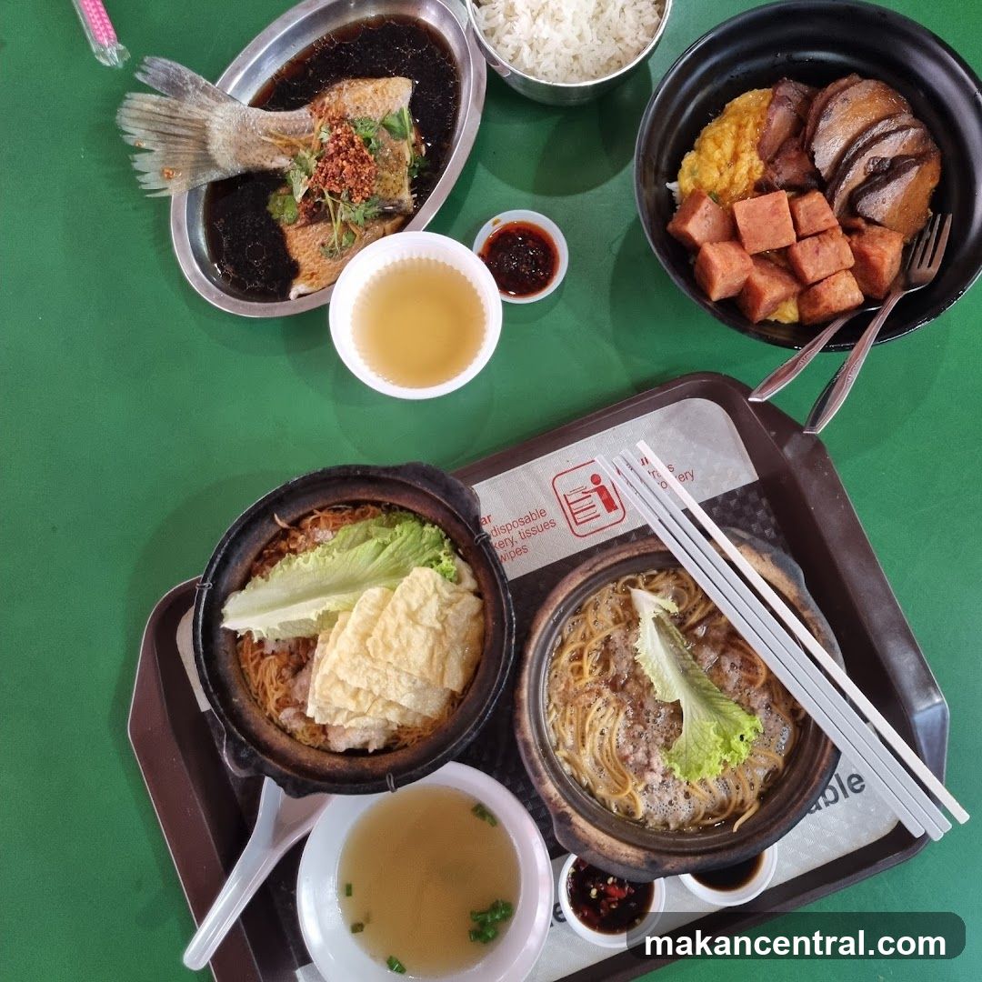 Food spread on a green table