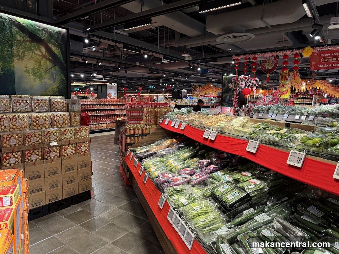 Supermarket Produce Aisle with Festive Decorations