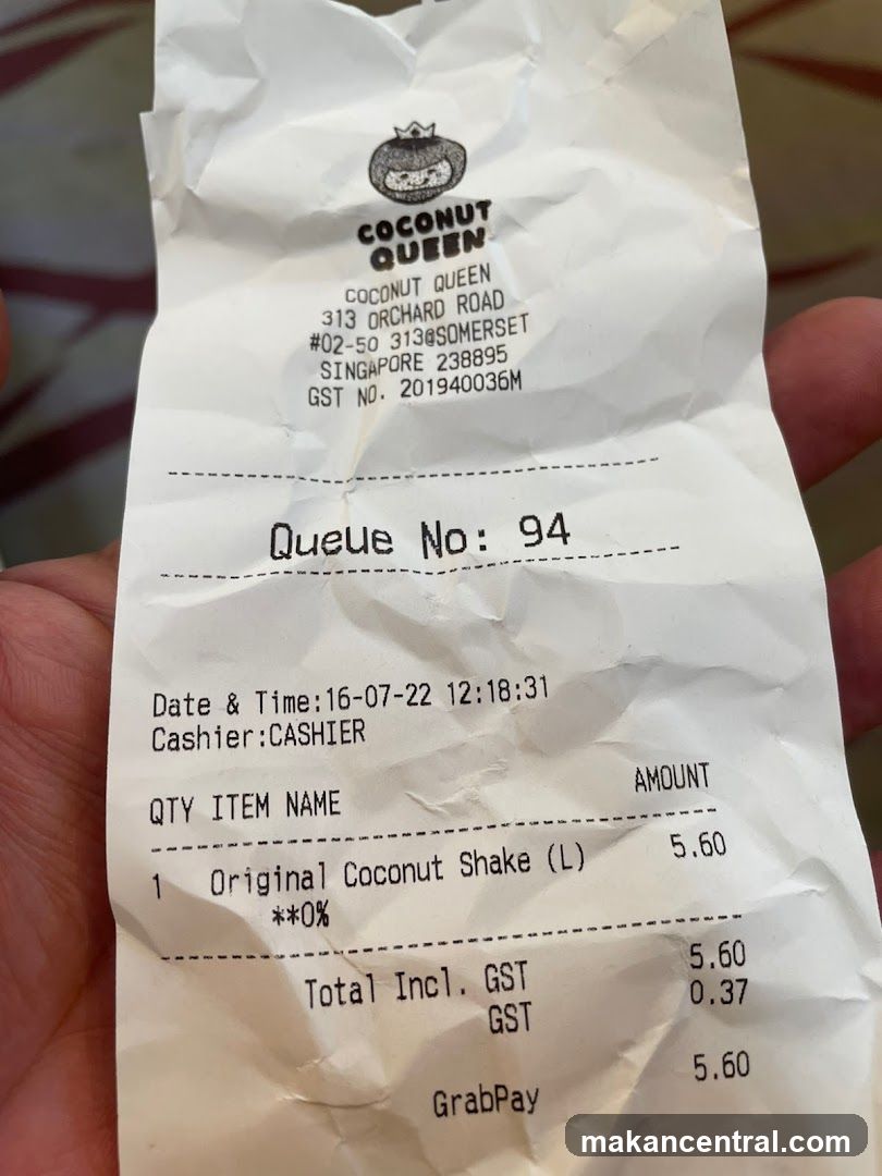 Receipt from Coconut Queen
