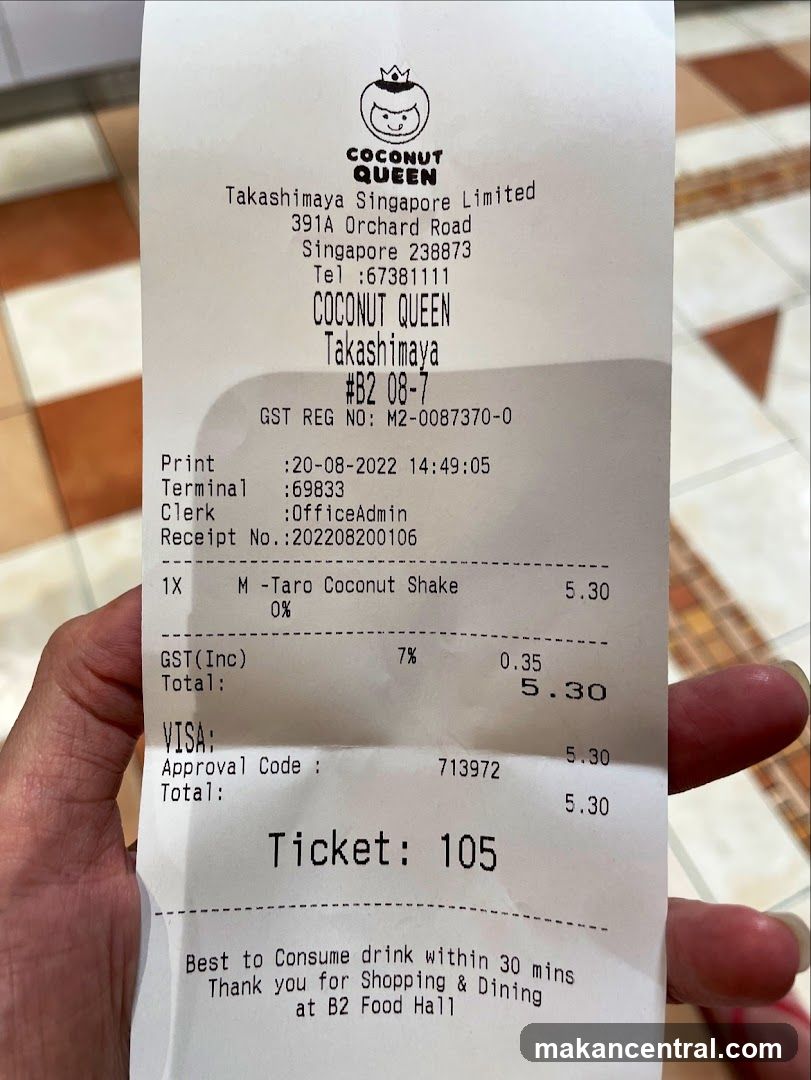 Receipt from Coconut Queen