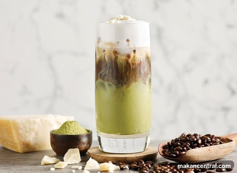 Iced Matcha Latte with Coffee and Cheese