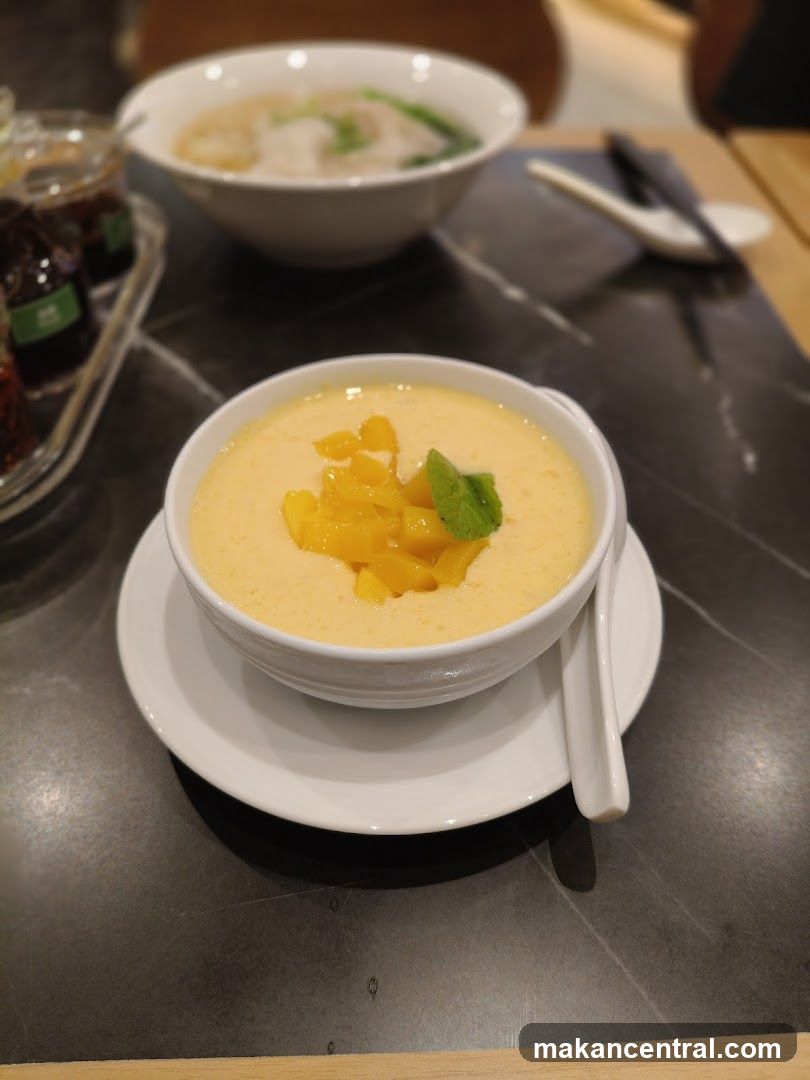 Mango Pudding with Mint and Diced Mango