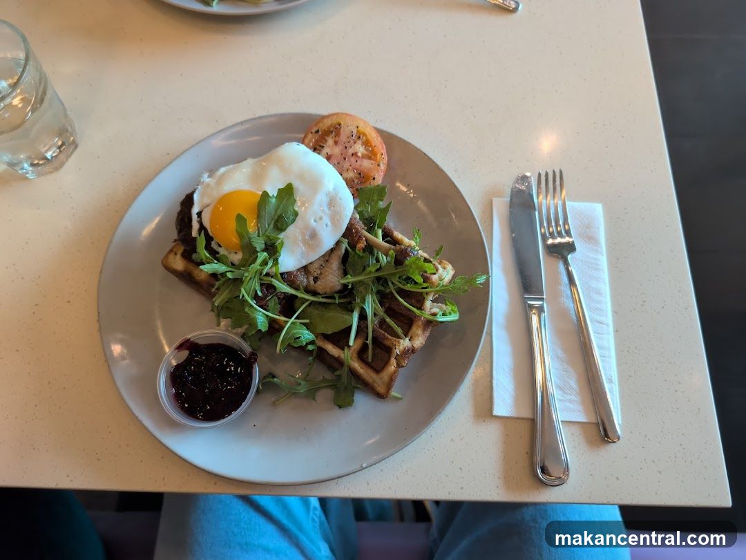 Waffle with Fried Egg and Greens