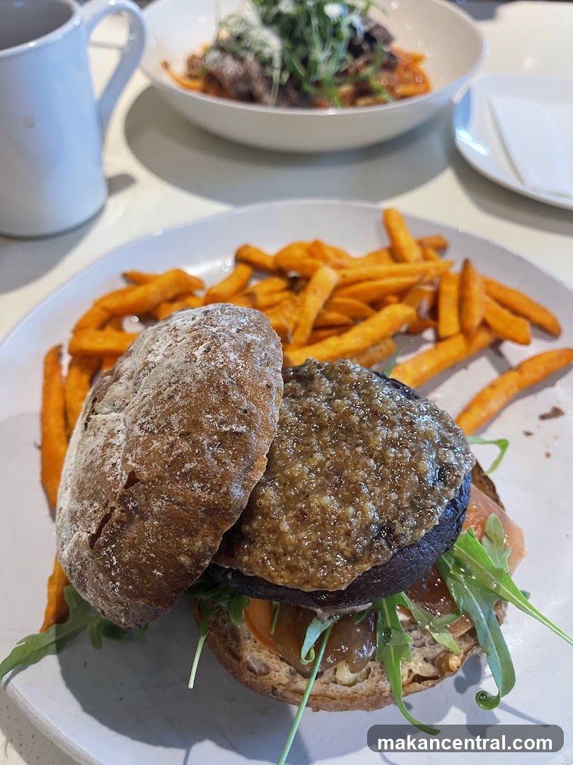 Portobello Mushroom Burger with Sweet Potato Fries