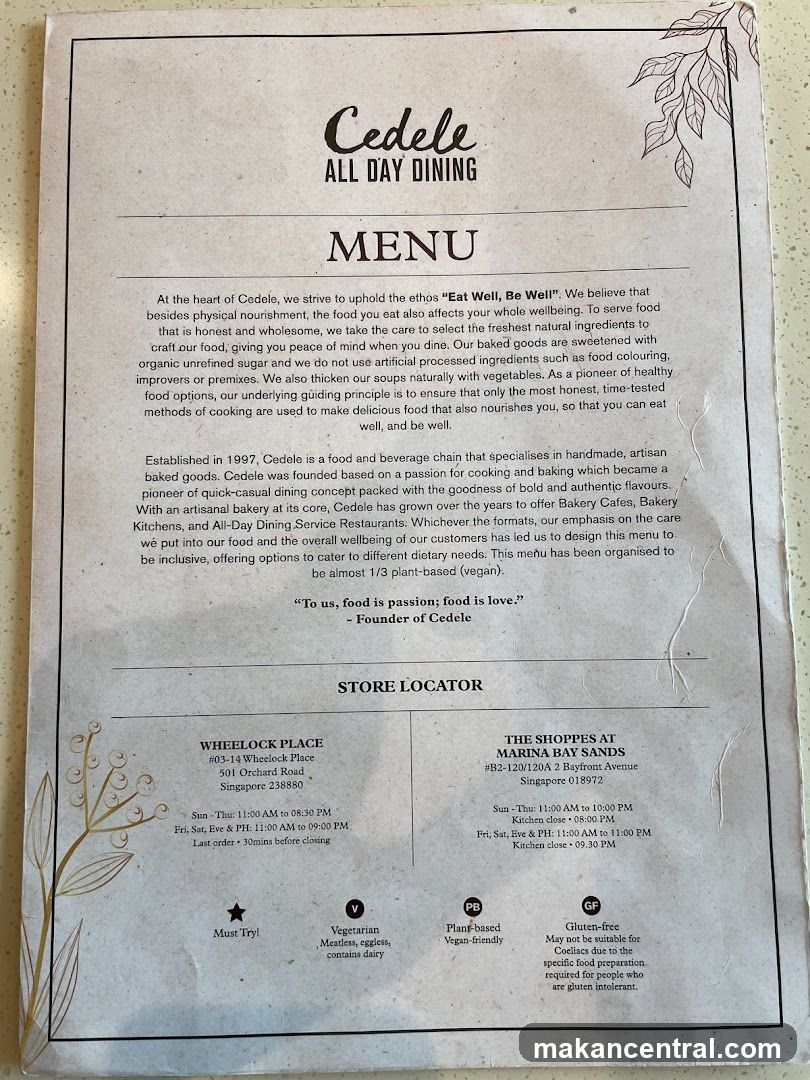 Cedele ALL DAY DINING MENU