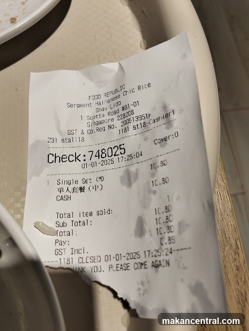 Receipt from Sergeant Hainanese Chic Rice
