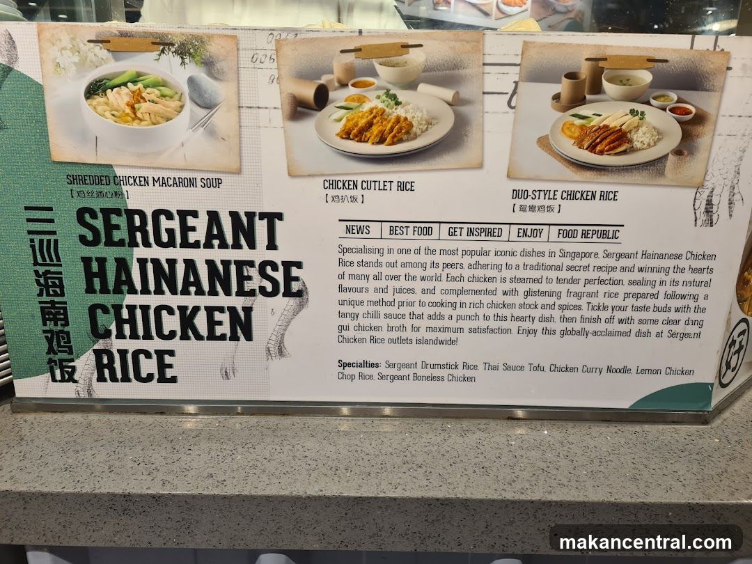 Sergeant Hainanese Chicken Rice Menu