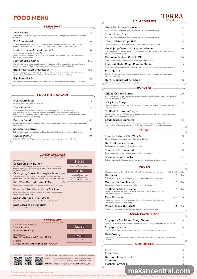 Terra Wheelock Food Menu