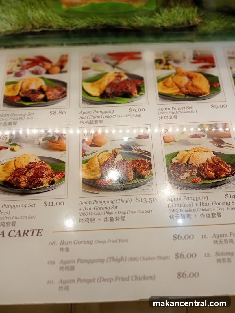 Menu with Chicken and Fish Dishes