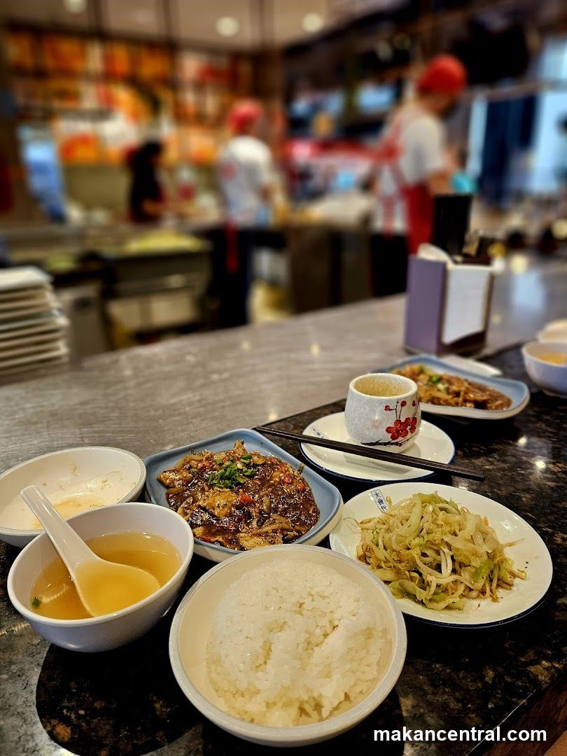 Asian Meal with Rice, Soup, and Stir-fry