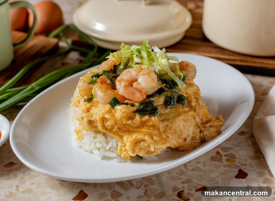 Shrimp and Egg Over Rice