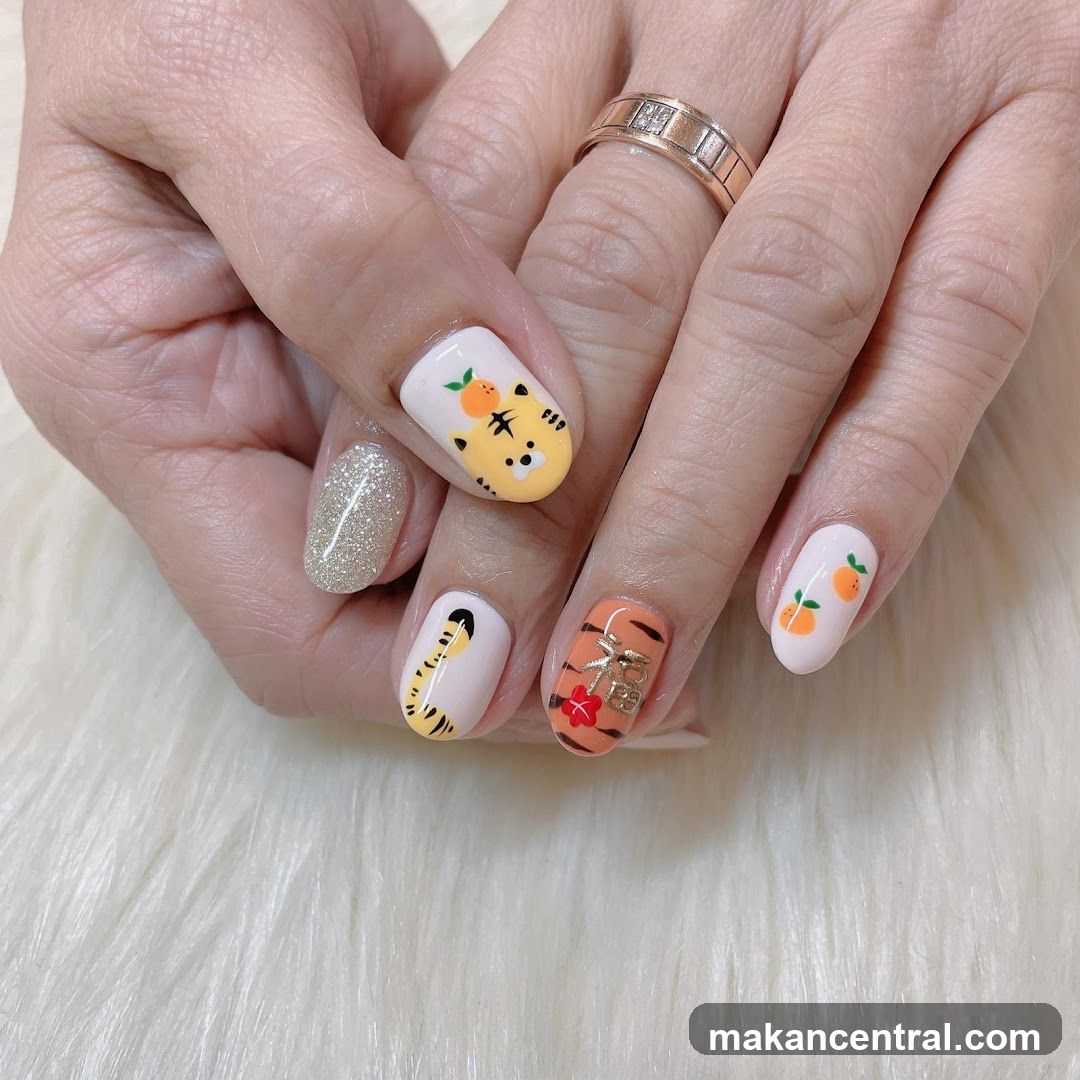 Tiger and Orange Themed Nails