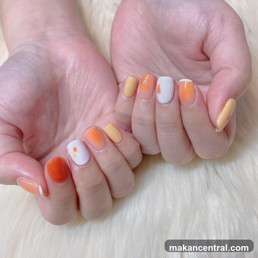 Ombre Nails with Orange and Yellow Accents