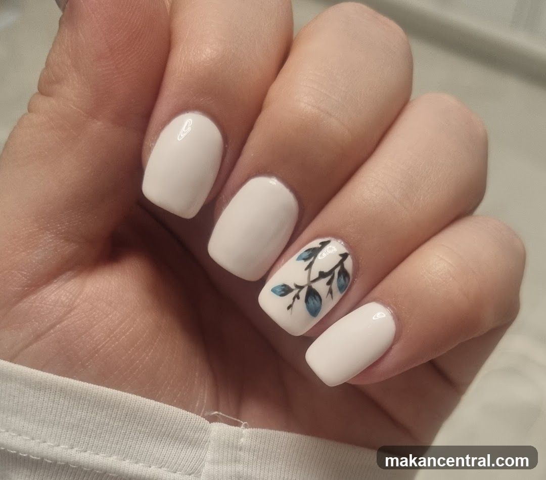 White Nails with Floral Design