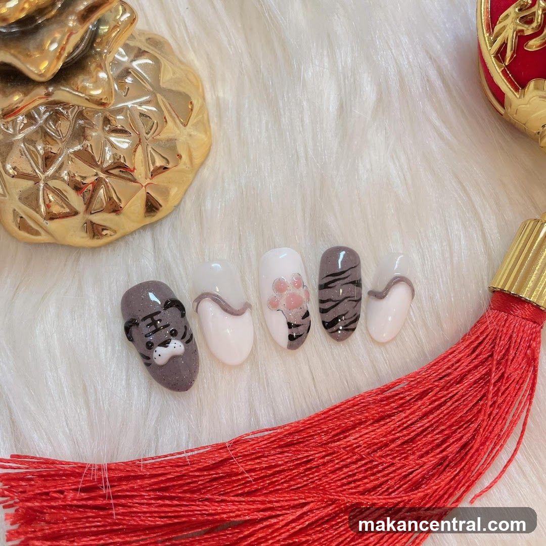 Tiger-themed press-on nails