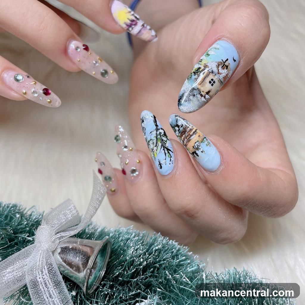 Winter Scene Nail Art