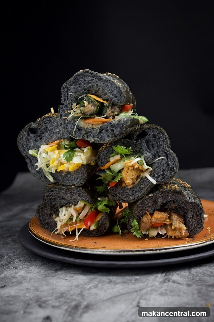 Stack of Black Buns with Fillings