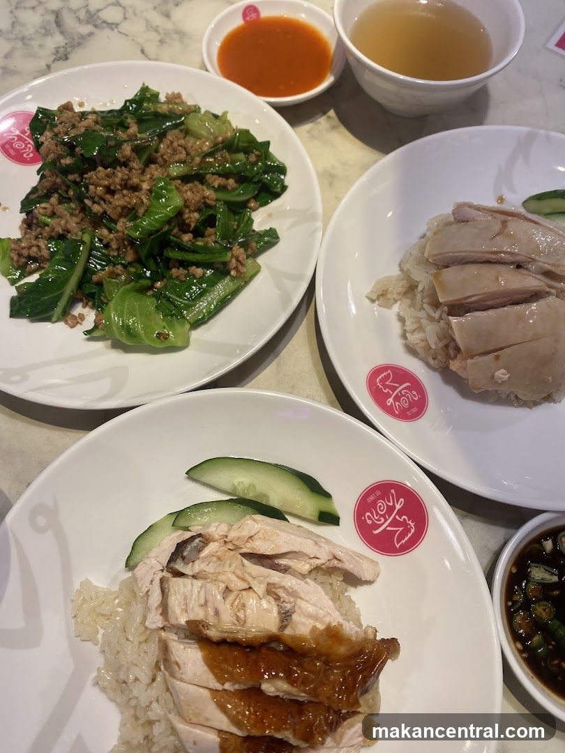 Hainanese Chicken Rice and Stir-fried Vegetables