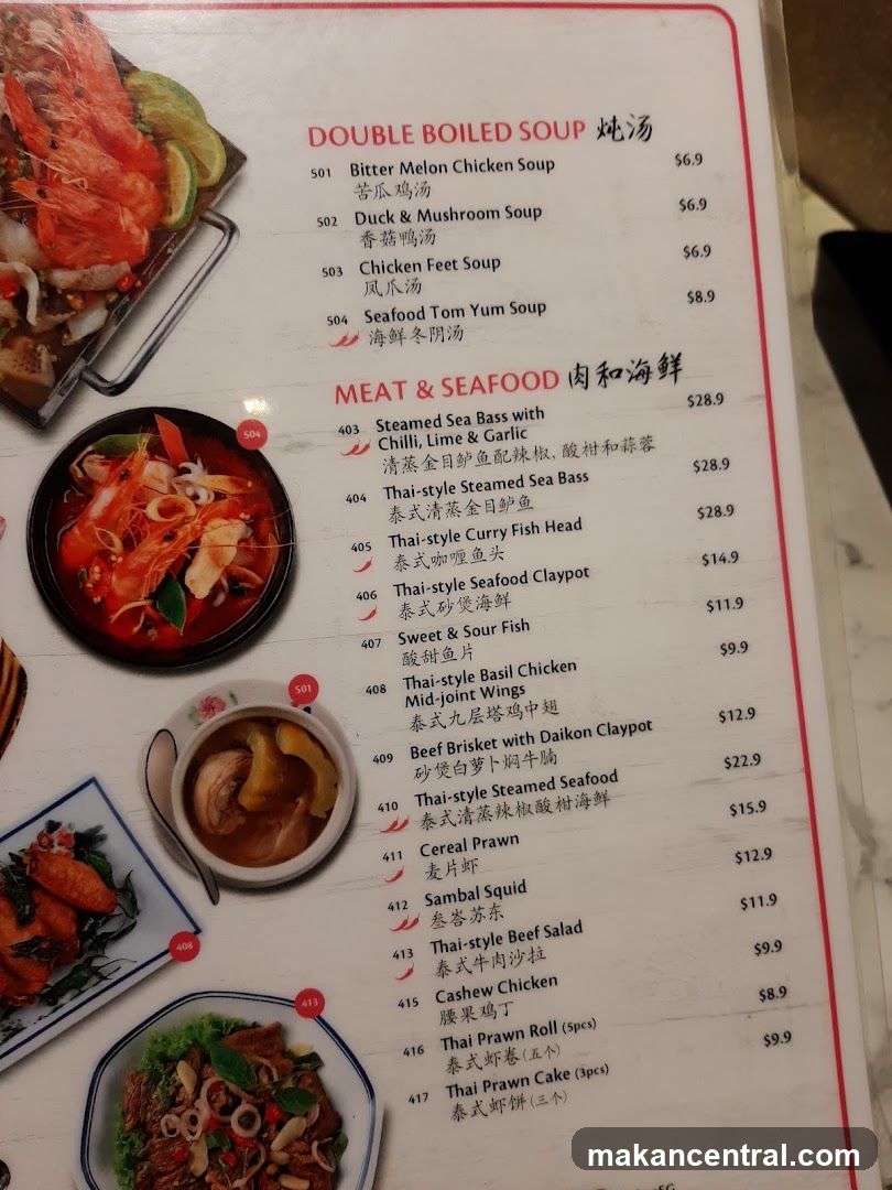 Double Boiled Soup and Meat & Seafood Menu