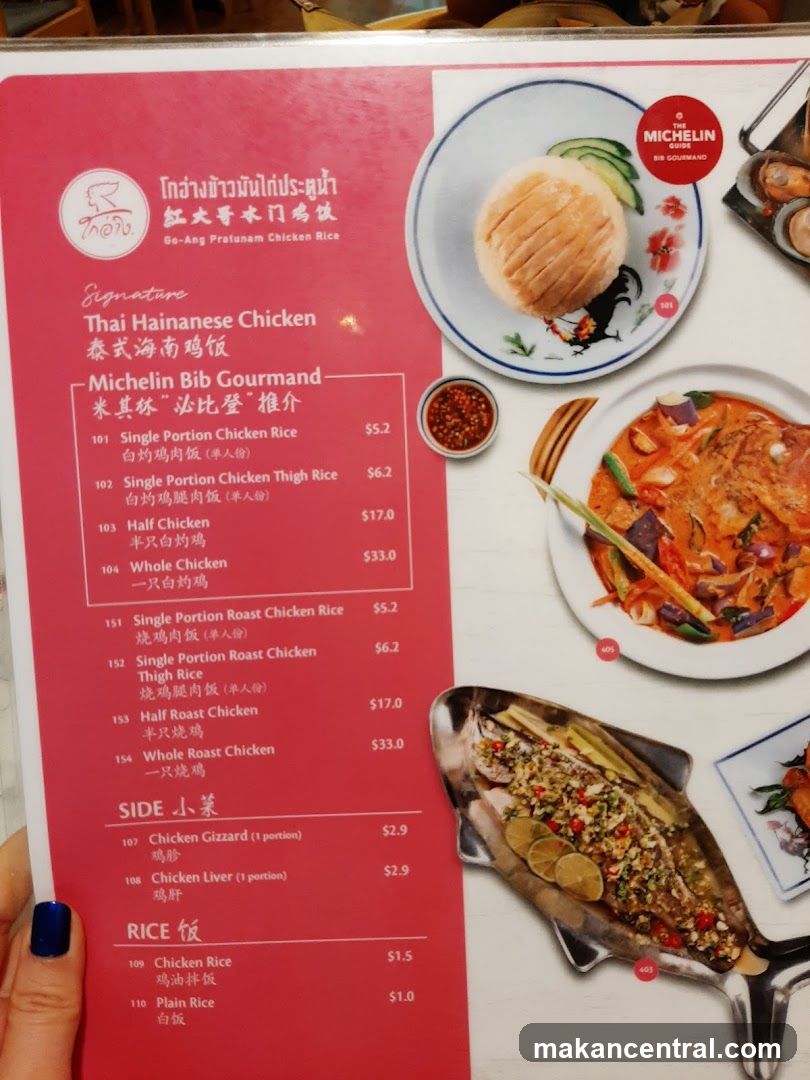 Go-Ang Pratunam Chicken Rice Menu