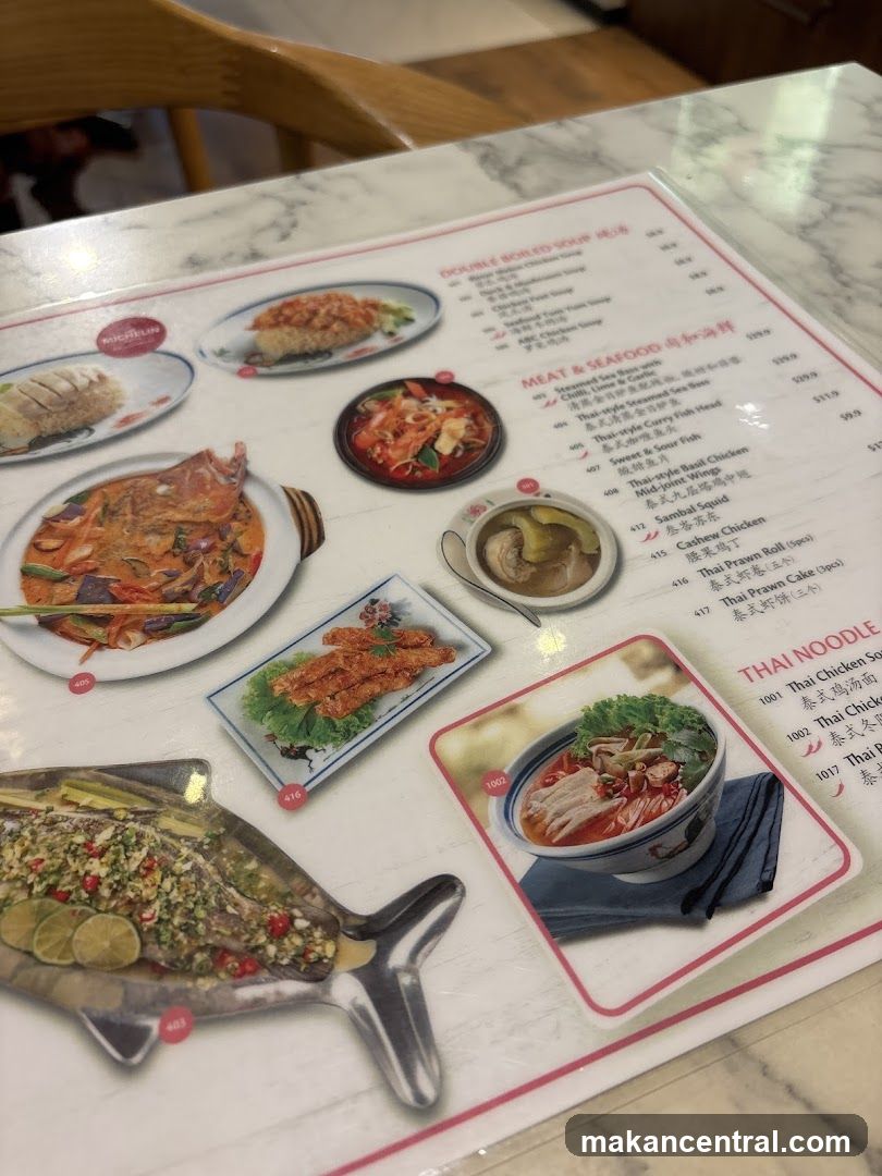 Menu with Thai and Seafood Dishes