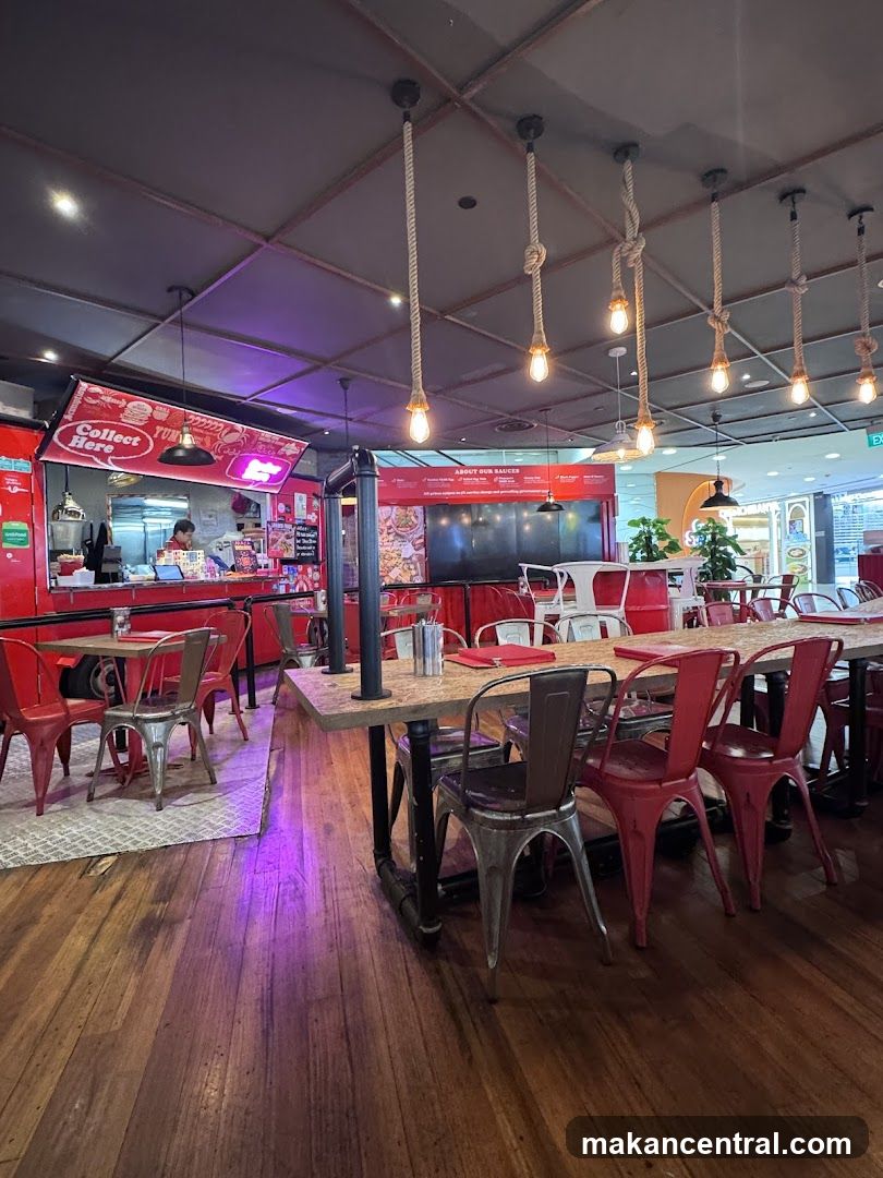 Restaurant Interior with Red Seating