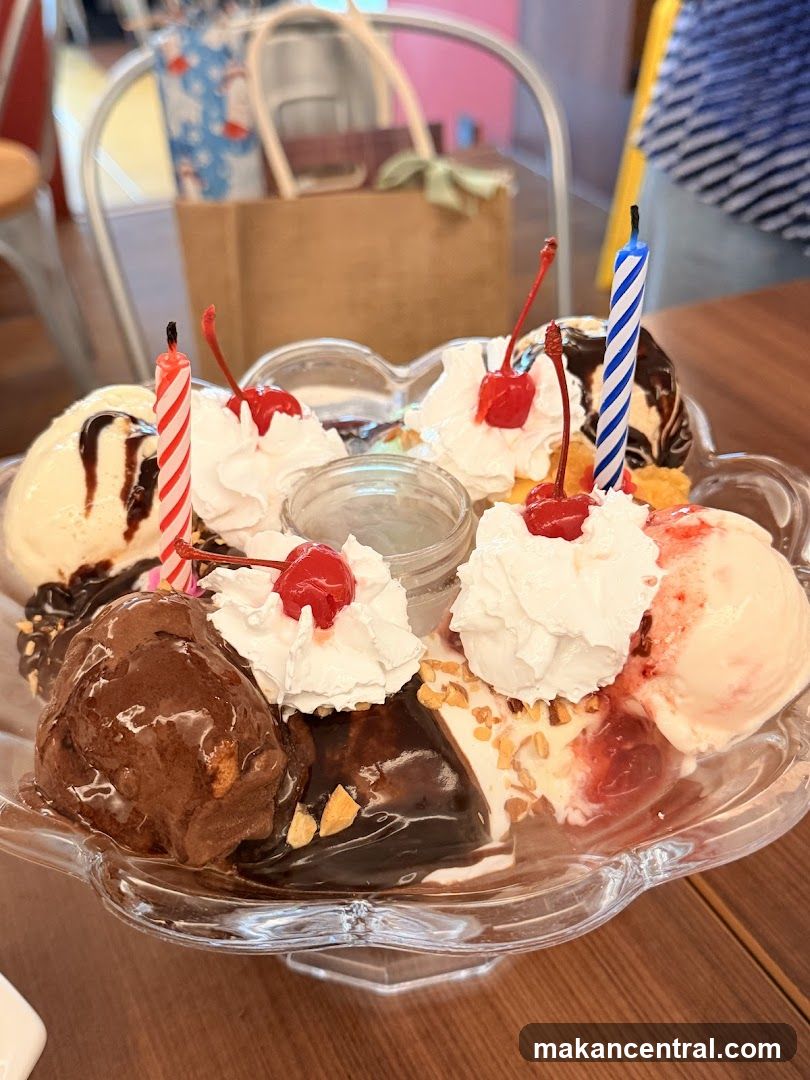 Ice Cream Sundae with Cherries and Candles
