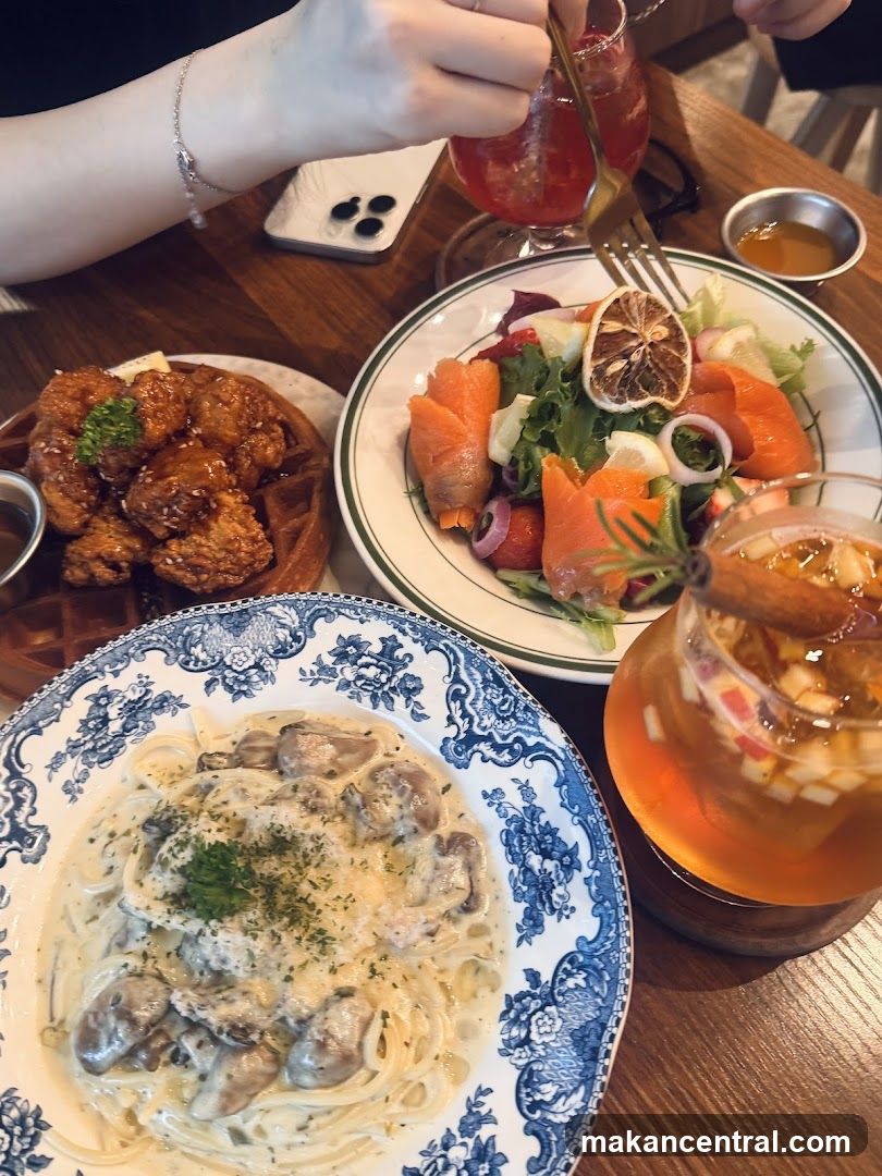 Table with food and drinks