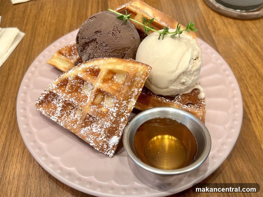 Waffles with Ice Cream and Syrup