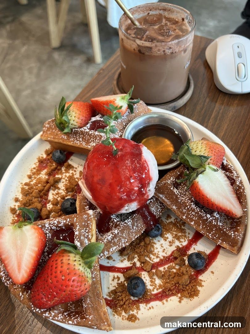 Waffles with Strawberries and Ice Cream