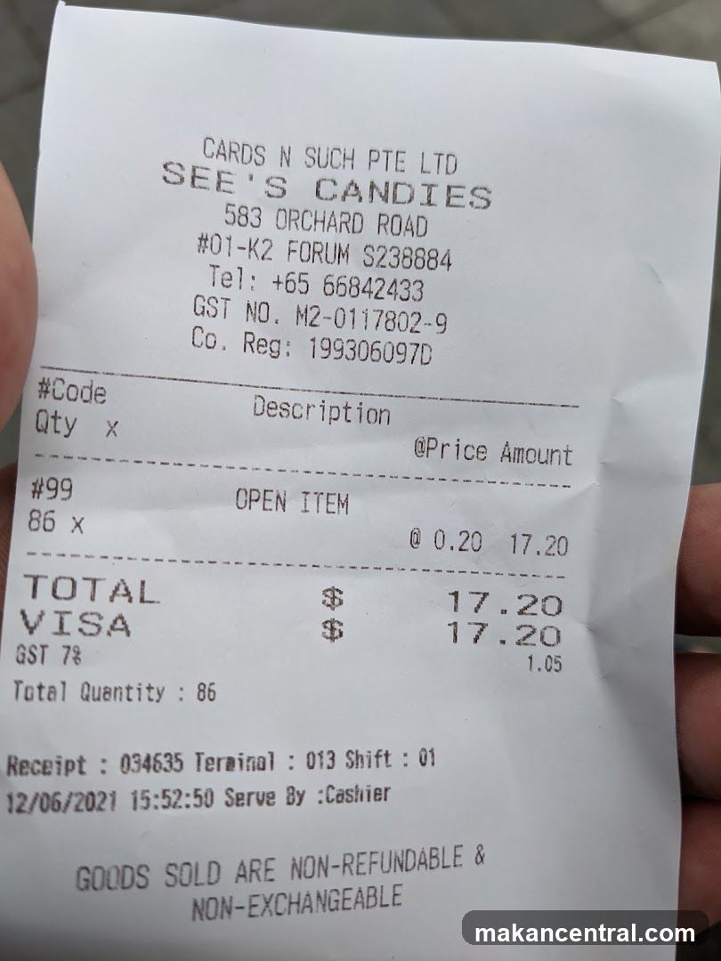 See's Candies Receipt