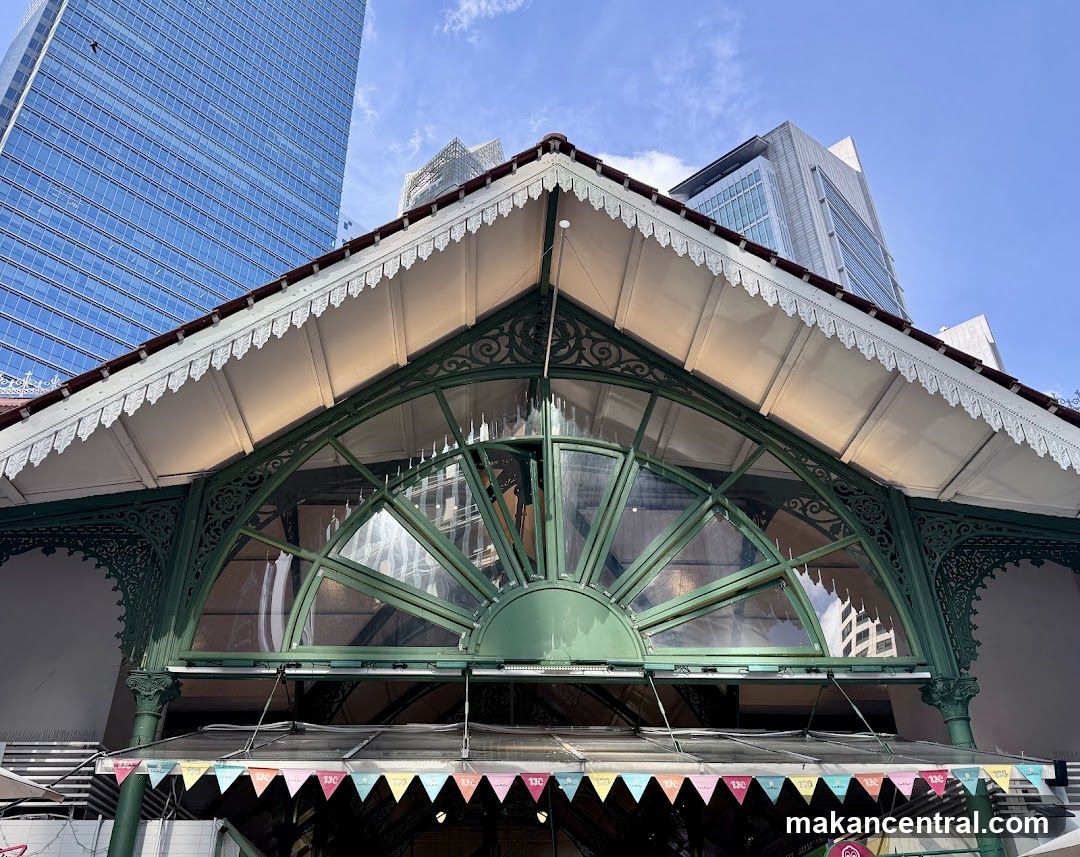 Market Hall Facade with Modern Skyscrapers