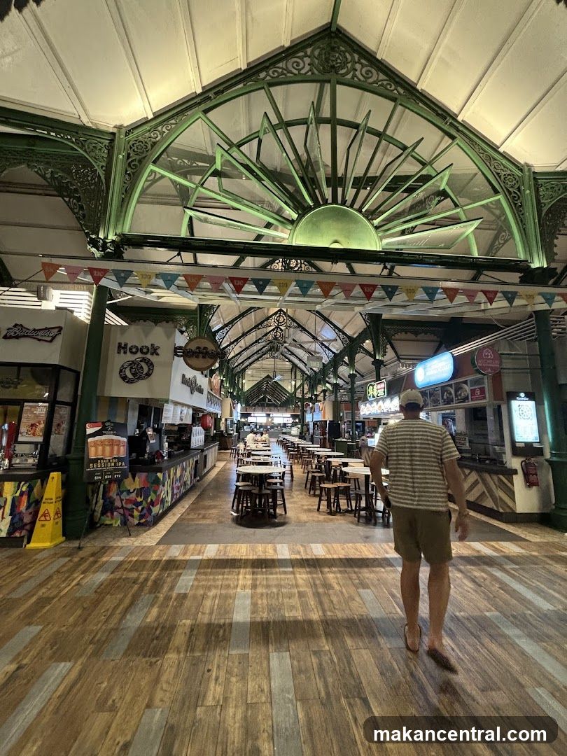 Indoor Market Hall with Food Stalls and Seating