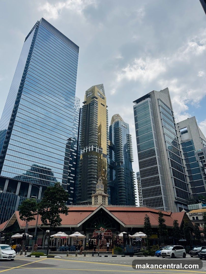 Market Building with Modern Skyscrapers