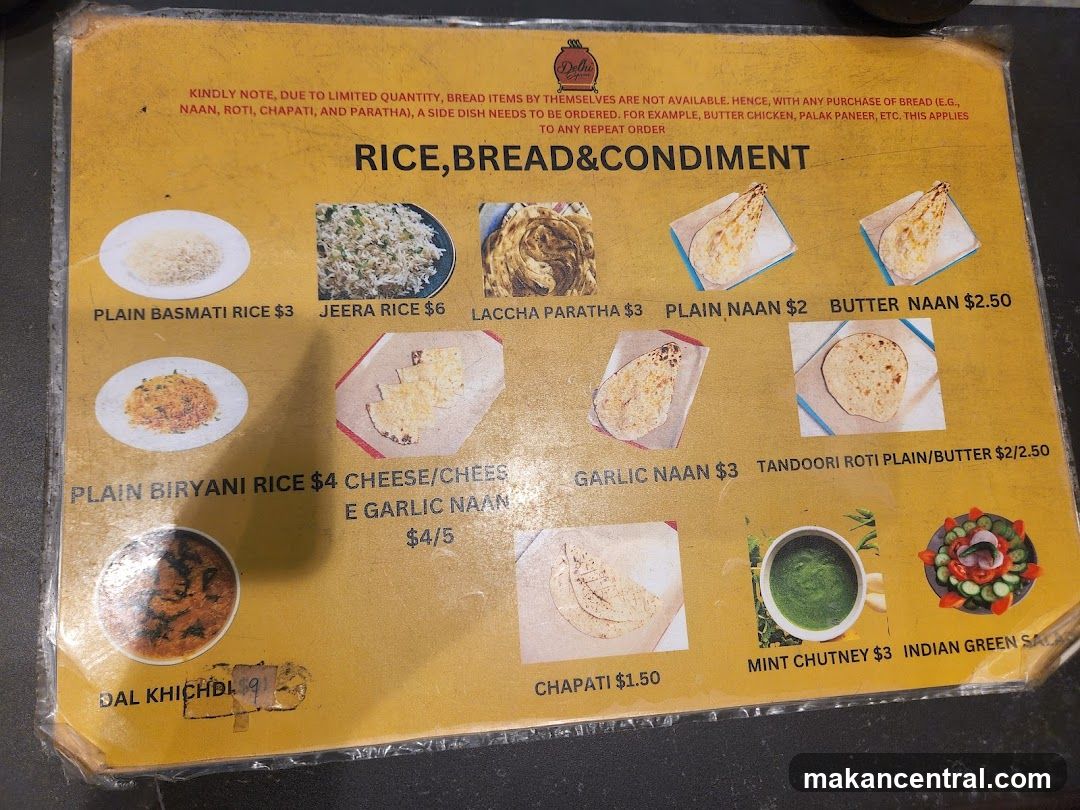 Rice, Bread & Condiment Menu