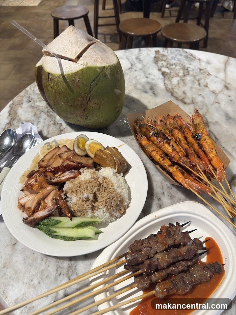 Assortment of Grilled Meats and Coconut Drink
