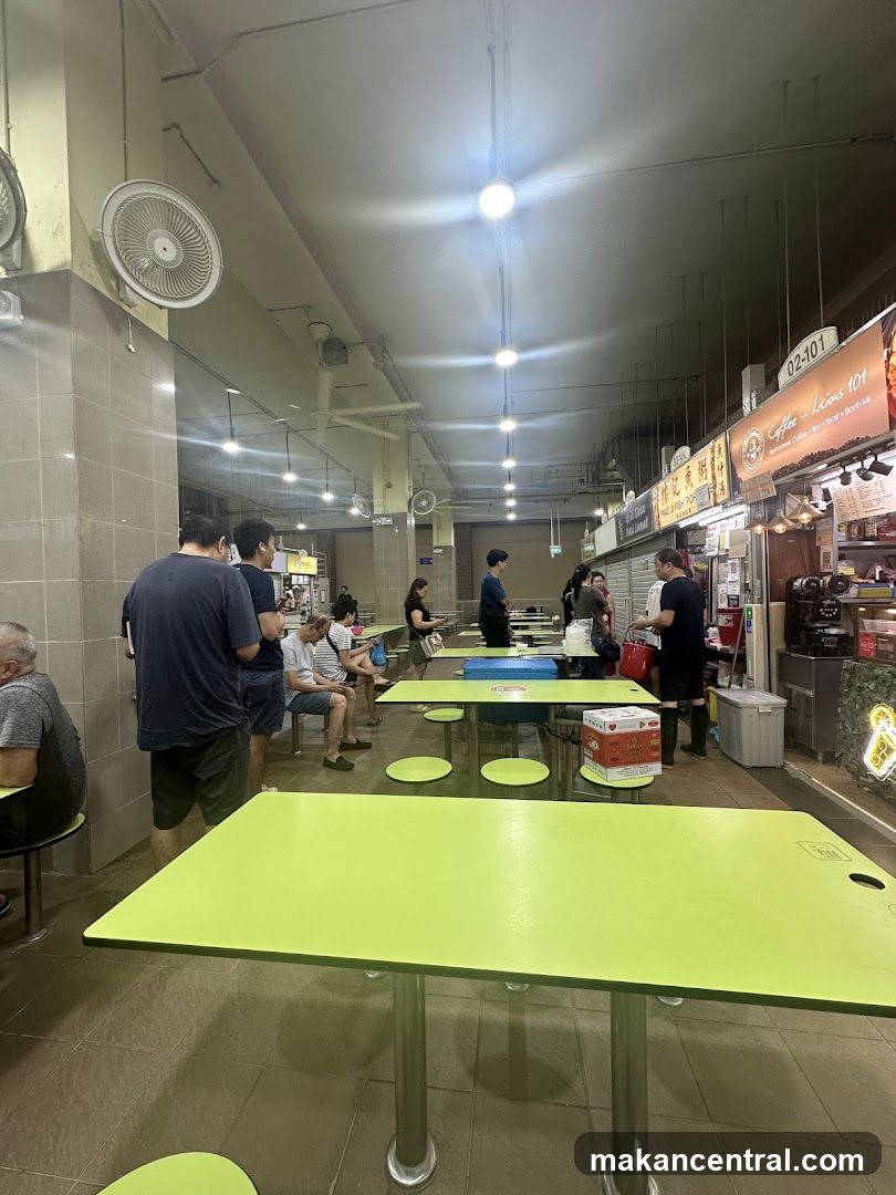 Food court with tables and stalls