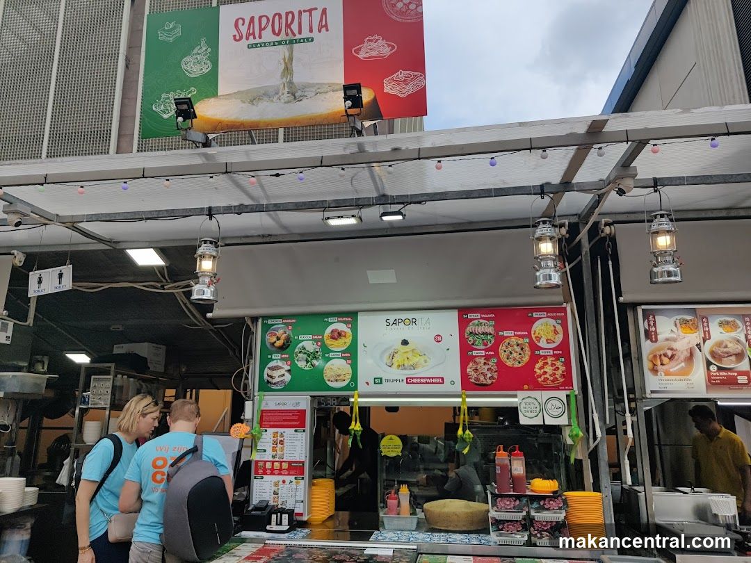 Food stall with Italian and Asian dishes