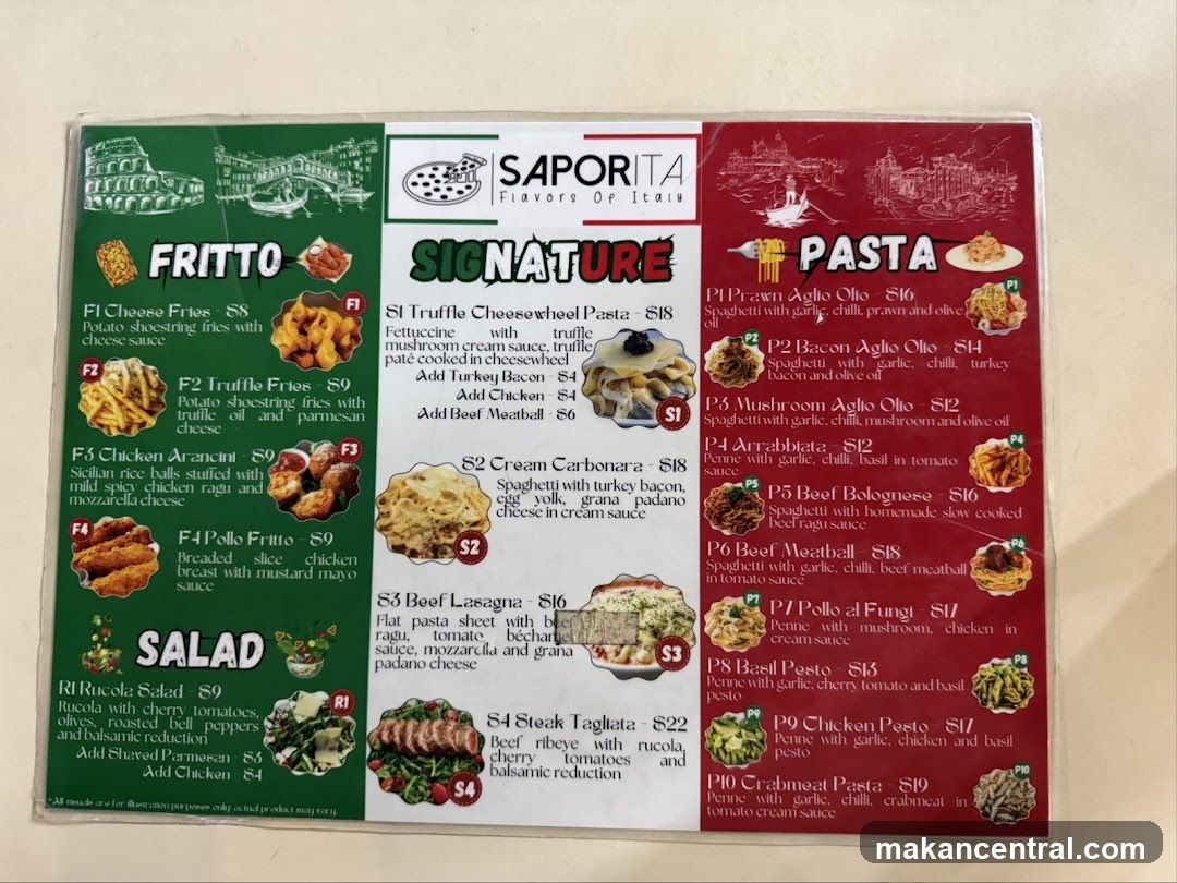 Saporita Flavors of Italy Menu